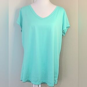 Xersion Green Relaxed Short Sleeve V-Neck Tee, Size  XL, Beautiful Teal Blouse